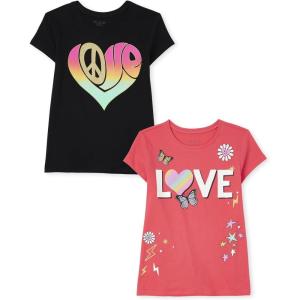 The Children’s Place Girls Unicorns,Sports,Butterflies Short Sleeve Graphic T-Shirts,2 Pack(Love Heart/Butterflies)