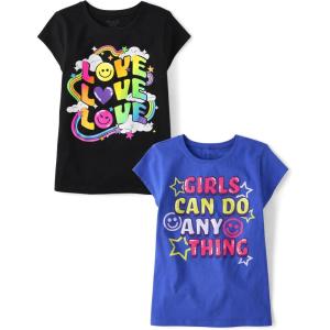 The Children’s Place Girls Unicorns,Sports,Butterflies Short Sleeve Graphic T-Shirts,2 Pack(Love/Can Do Anything)