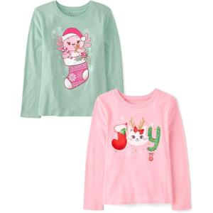 The Children’s Place Kids’ All Holidays,Birthdays Long Sleeve Graphic T-Shirts,2 Pack(Cat Hat/Joy)