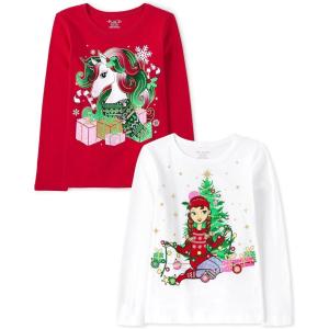 The Children’s Place Kids’ All Holidays,Birthdays Long Sleeve Graphic T-Shirts,2 Pack(Holiday Décor/Holiday Unicorn)