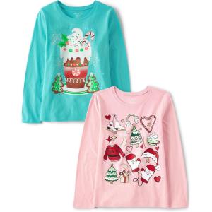 The Children’s Place Kids’ All Holidays,Birthdays Long Sleeve Graphic T-Shirts,2 Pack(Holiday Doodle/Holiday Drink)