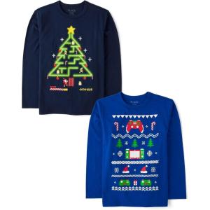 The Children’s Place Kids’ All Holidays,Birthdays Long Sleeve Graphic T-Shirts,2 Pack(Holiday Gamer)