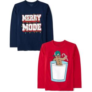 The Children’s Place Kids’ All Holidays,Birthdays Long Sleeve Graphic T-Shirts,2 Pack(Merry Mode/Gingerbread Milk)
