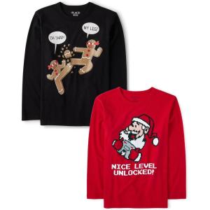 The Children’s Place Kids’ All Holidays,Birthdays Long Sleeve Graphic T-Shirts,2 Pack(Nice Level/Oh Snap! My Leg!)