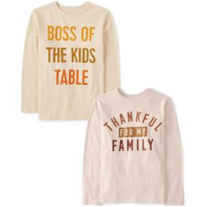 The Children’s Place Kids’ All Holidays,Birthdays Long Sleeve Graphic T-Shirts,2 Pack(Thankful Family/Boss of Kids Table)