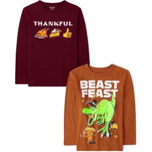 The Children’s Place Kids’ All Holidays,Birthdays Long Sleeve Graphic T-Shirts,2 Pack(Thankful Icons/Beast Feast)