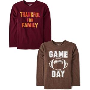 The Children’s Place Kids’ All Holidays,Birthdays Long Sleeve Graphic T-Shirts,2 Pack(Thankful for Family)