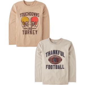 The Children’s Place Kids’ All Holidays,Birthdays Long Sleeve Graphic T-Shirts,2 Pack(Thankful for Football)
