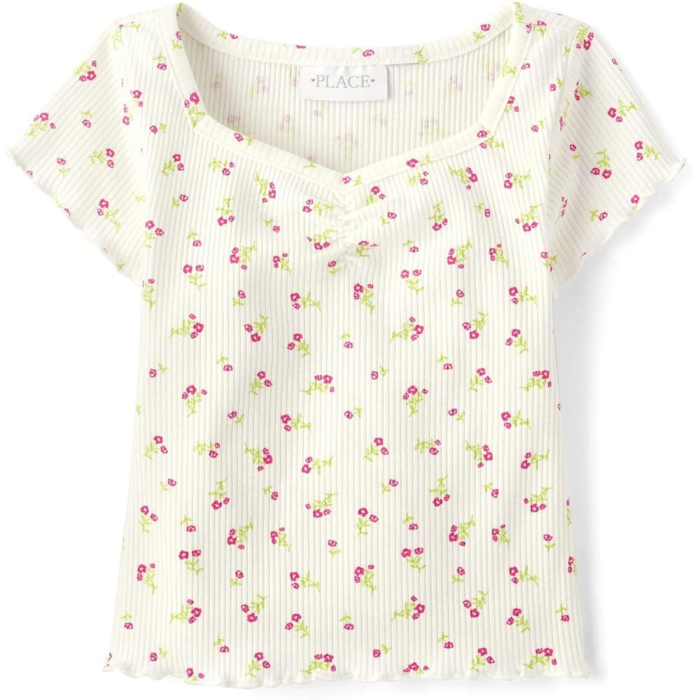 imageThe Childrens Place Girls Basic Short Sleeve Knit ShirtsSimply White