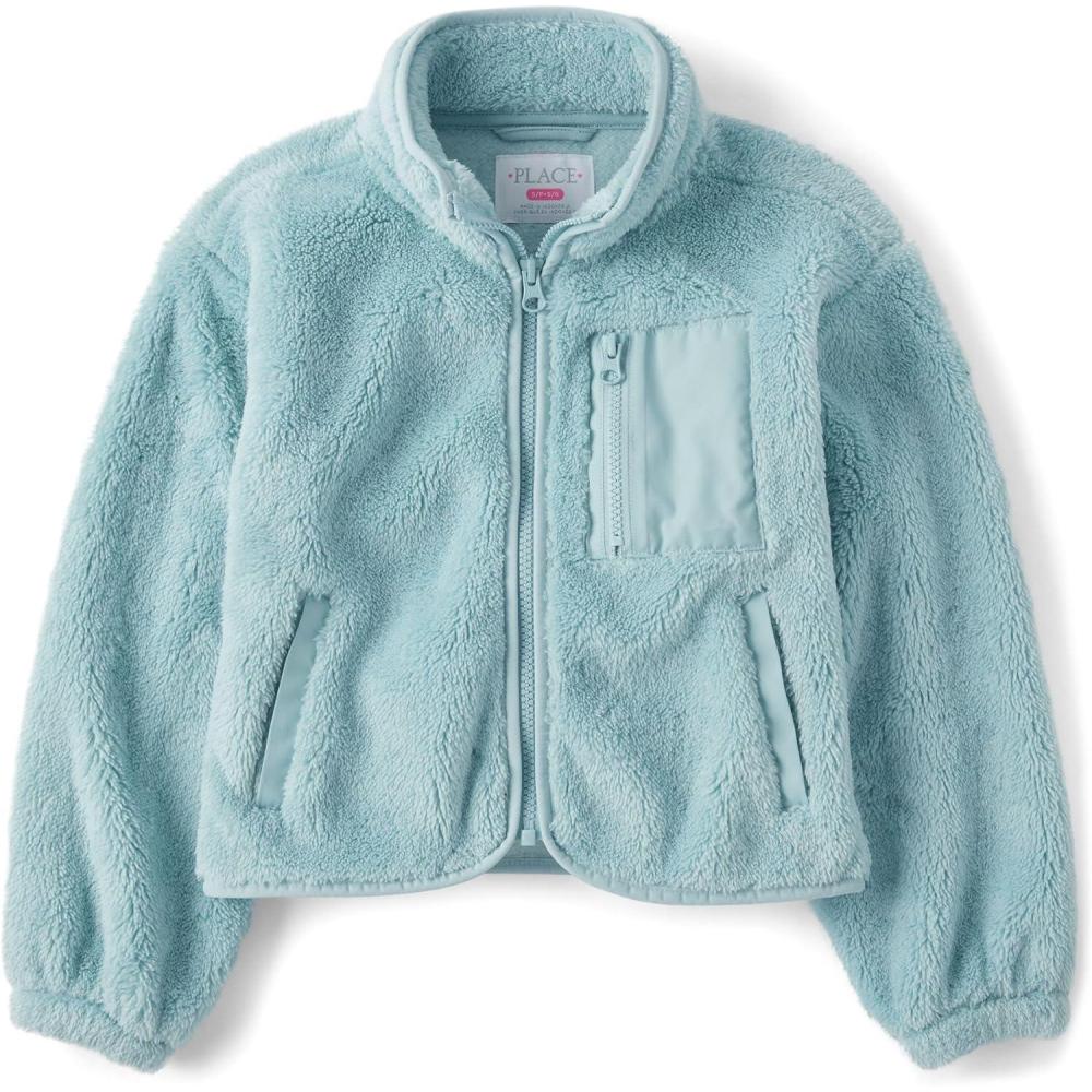 imageThe Childrens Place Girls Long Sleeve Sherpa Fleece Full Zip JacketDusky Blue