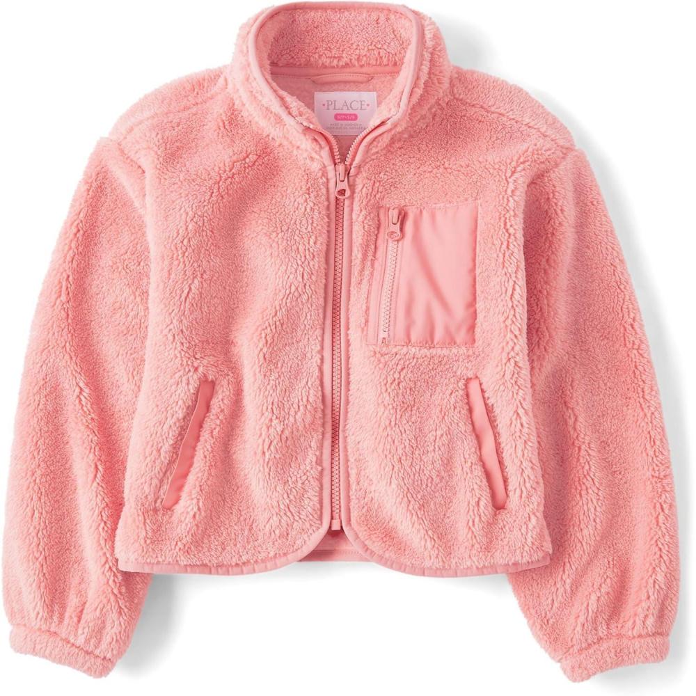 imageThe Childrens Place Girls Long Sleeve Sherpa Fleece Full Zip JacketPink Kiss