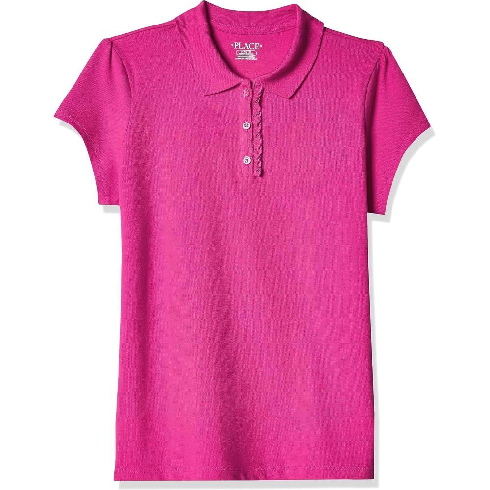 imageThe Childrens Place Girls Short Sleeve Ruffle Pique Polo ShirtAurora Pink