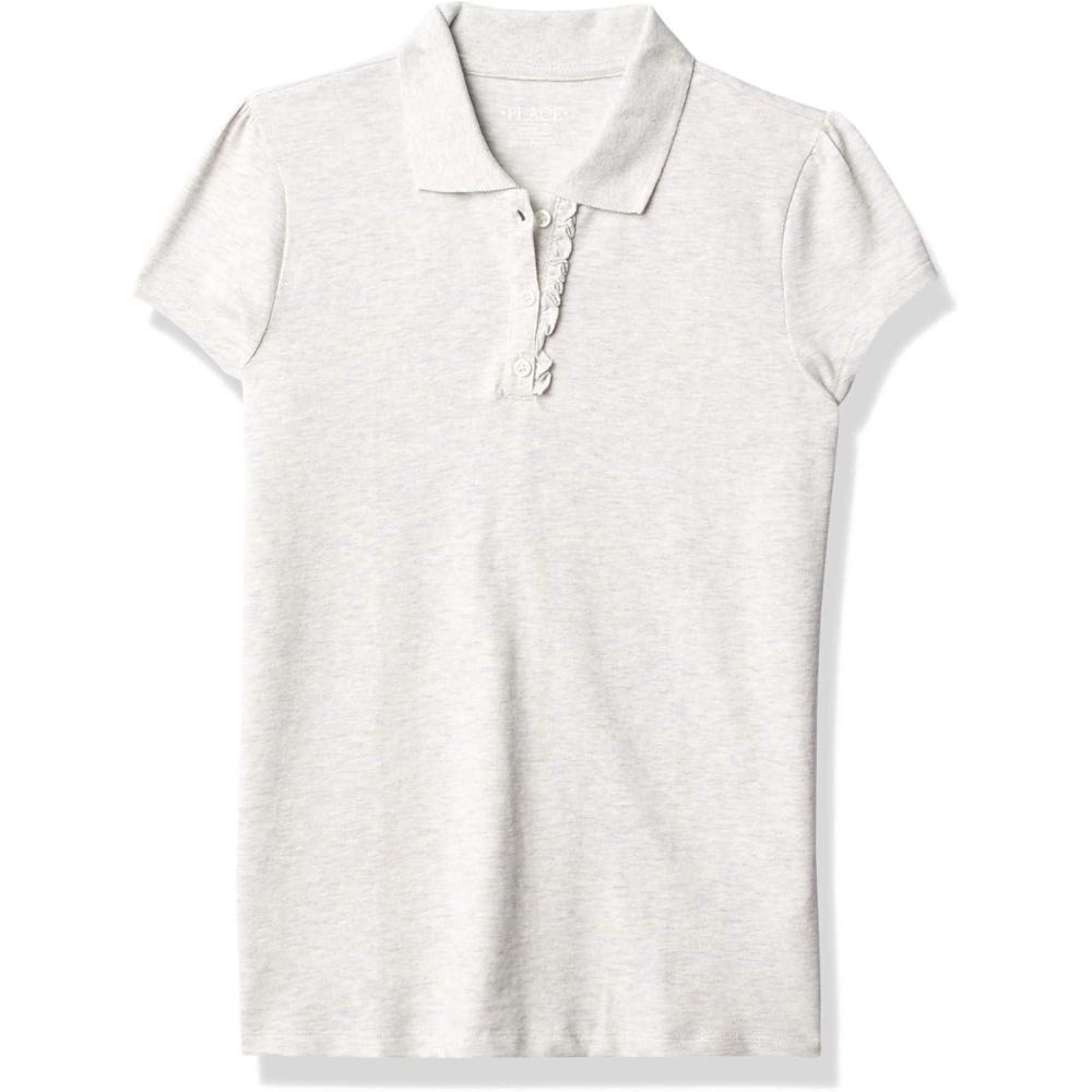 imageThe Childrens Place Girls Short Sleeve Ruffle Pique Polo ShirtHeather Grey