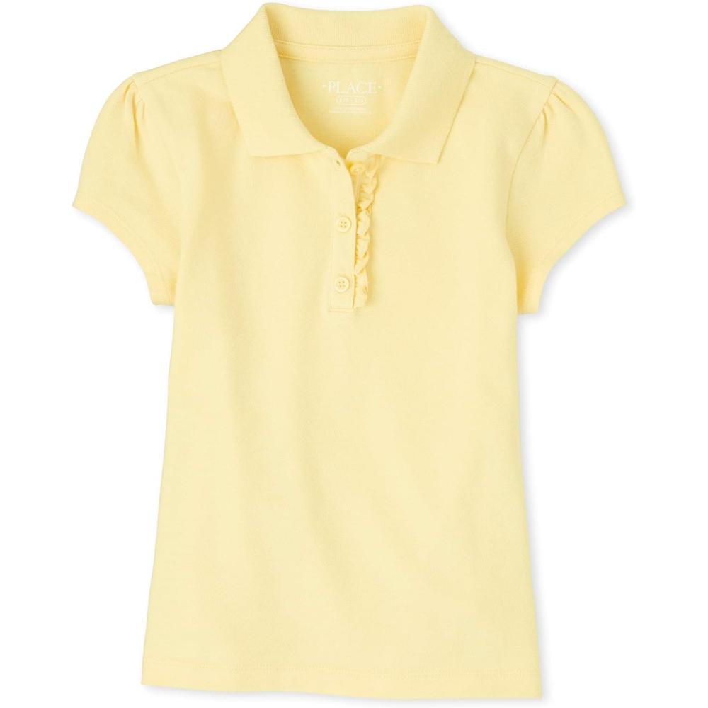 imageThe Childrens Place Girls Short Sleeve Ruffle Pique Polo ShirtPale Sun Single