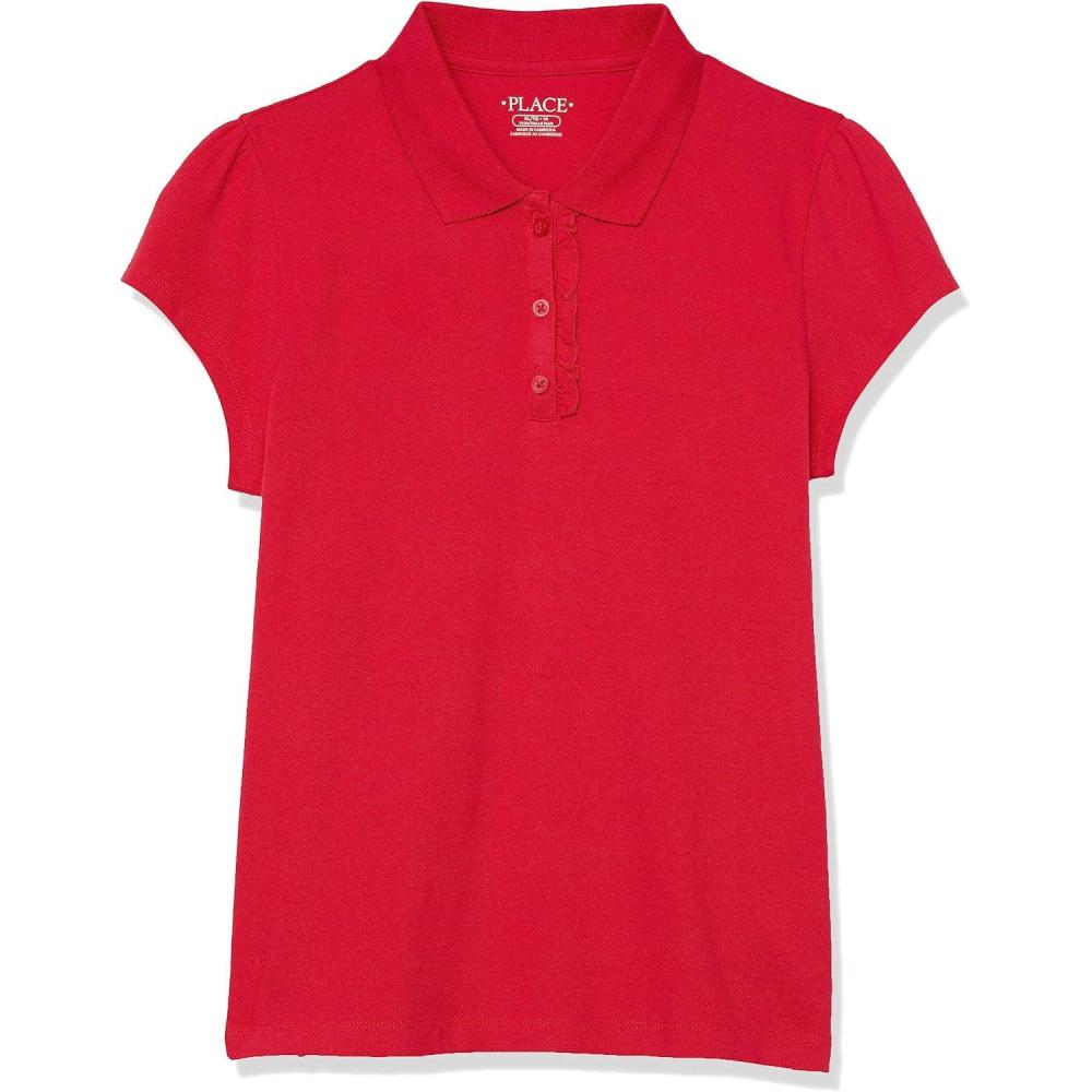 imageThe Childrens Place Girls Short Sleeve Ruffle Pique Polo ShirtRuby