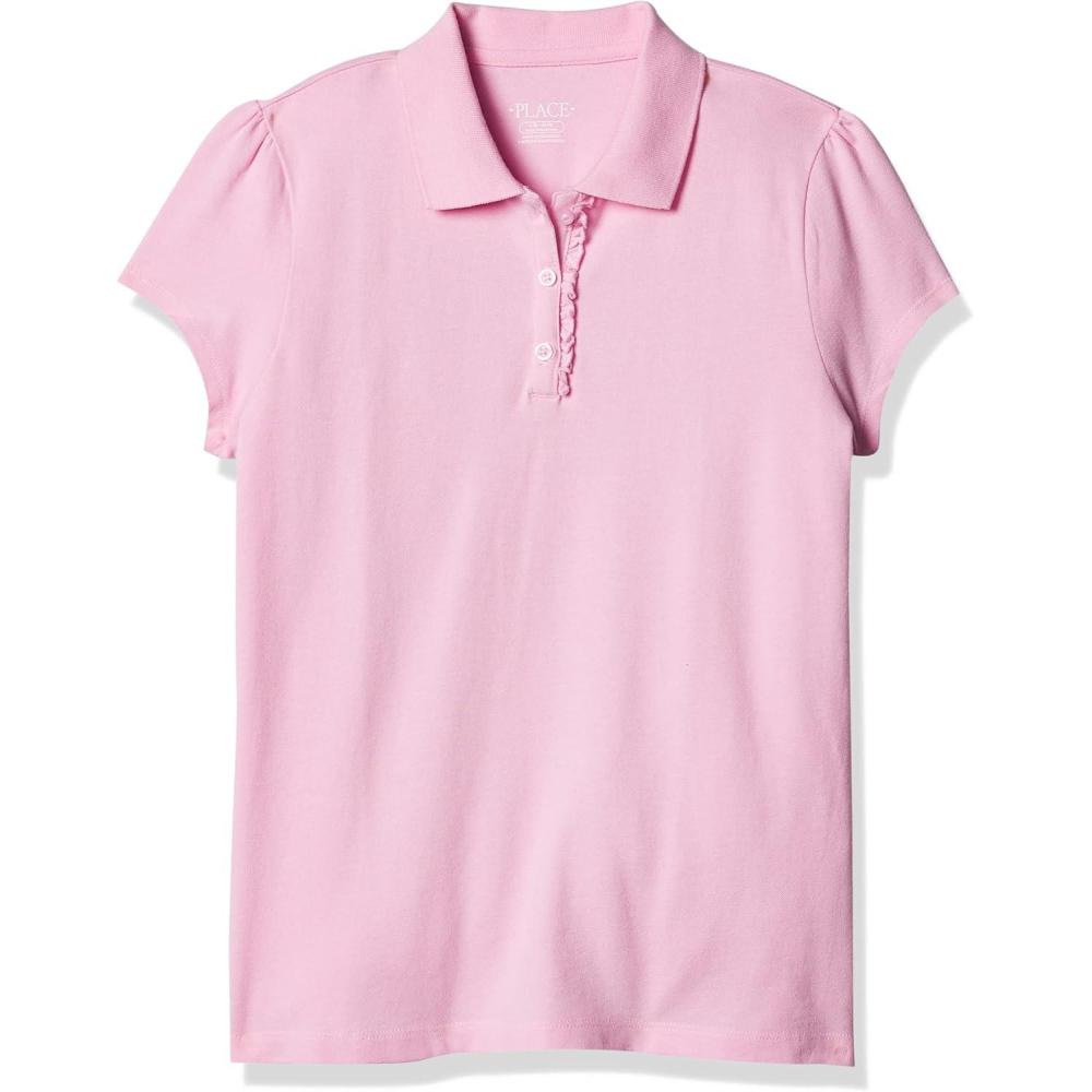 imageThe Childrens Place Girls Short Sleeve Ruffle Pique Polo ShirtSparkle Pink