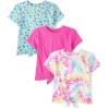 Short Sleeve Tie Front Top(Tie Dye/Icons/Pink 3-pack)