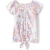 Short Sleeve Tie Front Top(Wispy Floral)