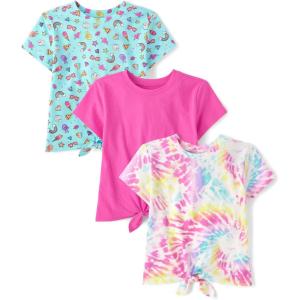 Short Sleeve Tie Front Top(Tie Dye/Icons/Pink 3-pack)