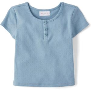 The Children’s Place Girls’ Basic Short Sleeve Knit Shirts(Blue Aura)