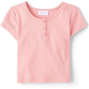 The Children’s Place Girls’ Basic Short Sleeve Knit Shirts(Fuzzy Pink)