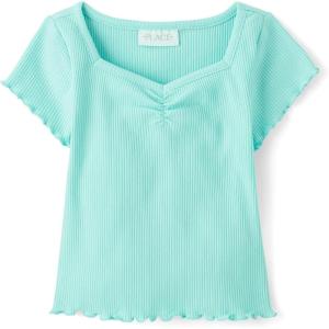 The Children’s Place Girls’ Basic Short Sleeve Knit Shirts(Mint Tea)
