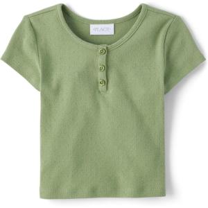 The Children’s Place Girls’ Basic Short Sleeve Knit Shirts(Misty Glen)