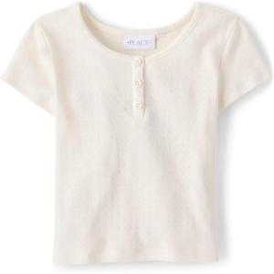 The Children’s Place Girls’ Basic Short Sleeve Knit Shirts(White Daisy)