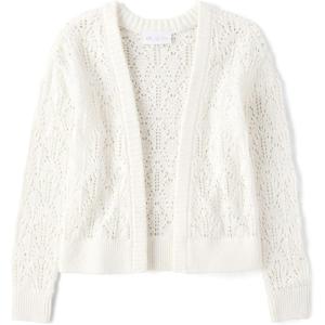 The Children’s Place Girls’ Long Sleeve Open Front Knit Cardigan(Simply White Pointelle)