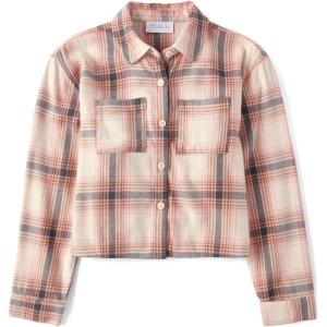 The Children’s Place Girls’ Long Sleeve Plaid Button Up Shirt(Pink Kiss)