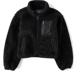 The Children’s Place Girls’ Long Sleeve Sherpa Fleece Full Zip Jacket(Black)