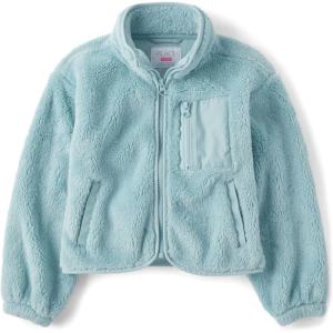 The Children’s Place Girls’ Long Sleeve Sherpa Fleece Full Zip Jacket(Dusky Blue)