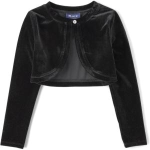 The Children’s Place Girls’ Long Sleeve Shrug Cardigan(Black Velour)