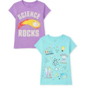 The Children’s Place Girls’ School Days Short Sleeve Graphic T-Shirts,multipacks(Science/Science Rocks)