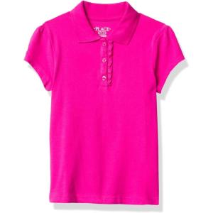 The Children’s Place Girl’s Short Sleeve Ruffle Pique Polo Shirt(Aurora Pink Single)