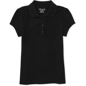The Children’s Place Girl’s Short Sleeve Ruffle Pique Polo Shirt(Black)