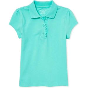 The Children’s Place Girl’s Short Sleeve Ruffle Pique Polo Shirt(Seafrost Single)