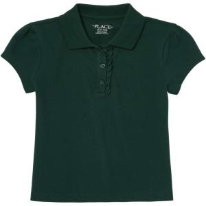 The Children’s Place Girl’s Short Sleeve Ruffle Pique Polo Shirt(Spruce Shade)