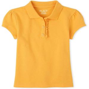 The Children’s Place Girl’s Short Sleeve Ruffle Pique Polo Shirt(Yellow Pencil)