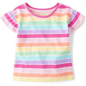 The Children’s Place Girls’ Short Sleeve Ruffle Print Top(Multicolor Stripe)