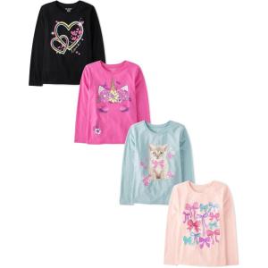 The Children’s Place Girls’ Unicorns,Sports,Butterflies Long Sleeve Graphic T-Shirts,4 Pack(Hearts/Unicorn/Cat/Bows)