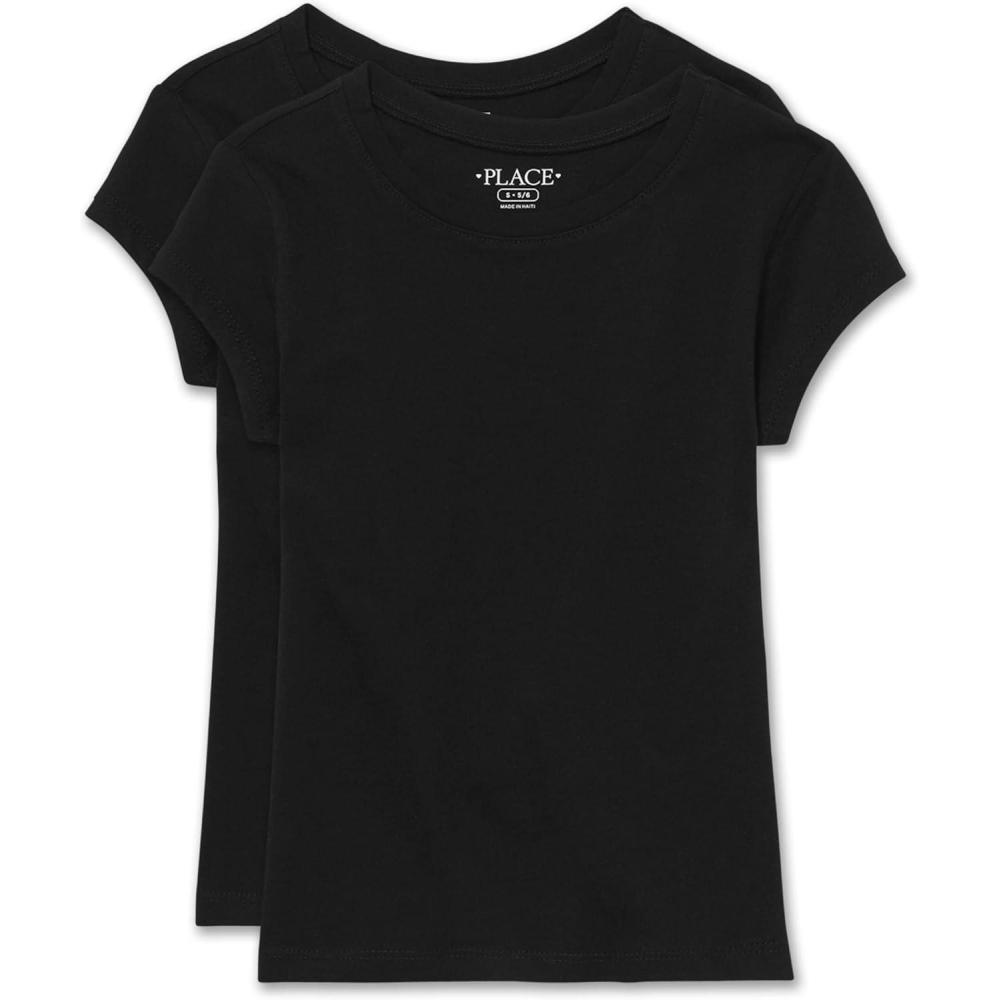 imageThe Childrens Place Girls Basic Short Sleeve Layering TeeBlack 2pack