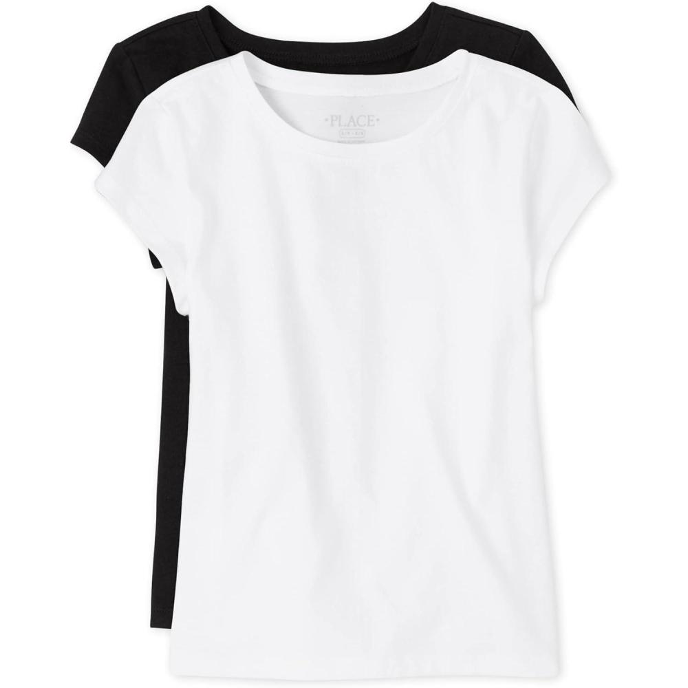 imageThe Childrens Place Girls Basic Short Sleeve Layering TeeBlackWhite 2pack