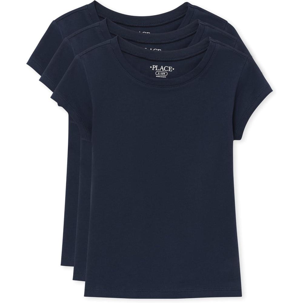 imageThe Childrens Place Girls Basic Short Sleeve Layering TeeTidal 3pack