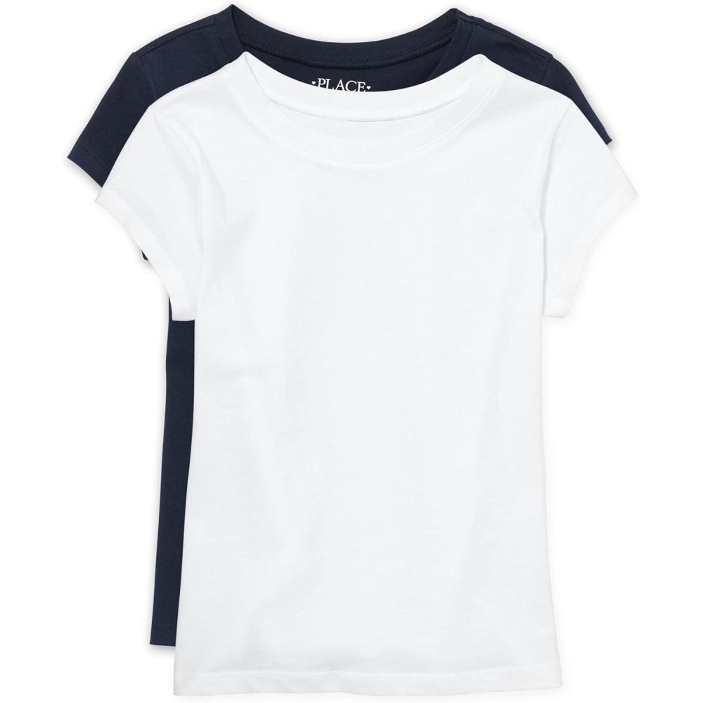 imageThe Childrens Place Girls Basic Short Sleeve Layering TeeTidalWhite 2pack