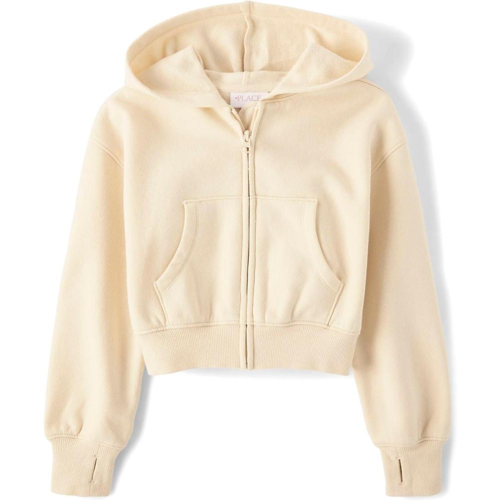 imageThe Childrens Place Girls Long Sleeve Hooded Fleece Full Zip UpFrappe