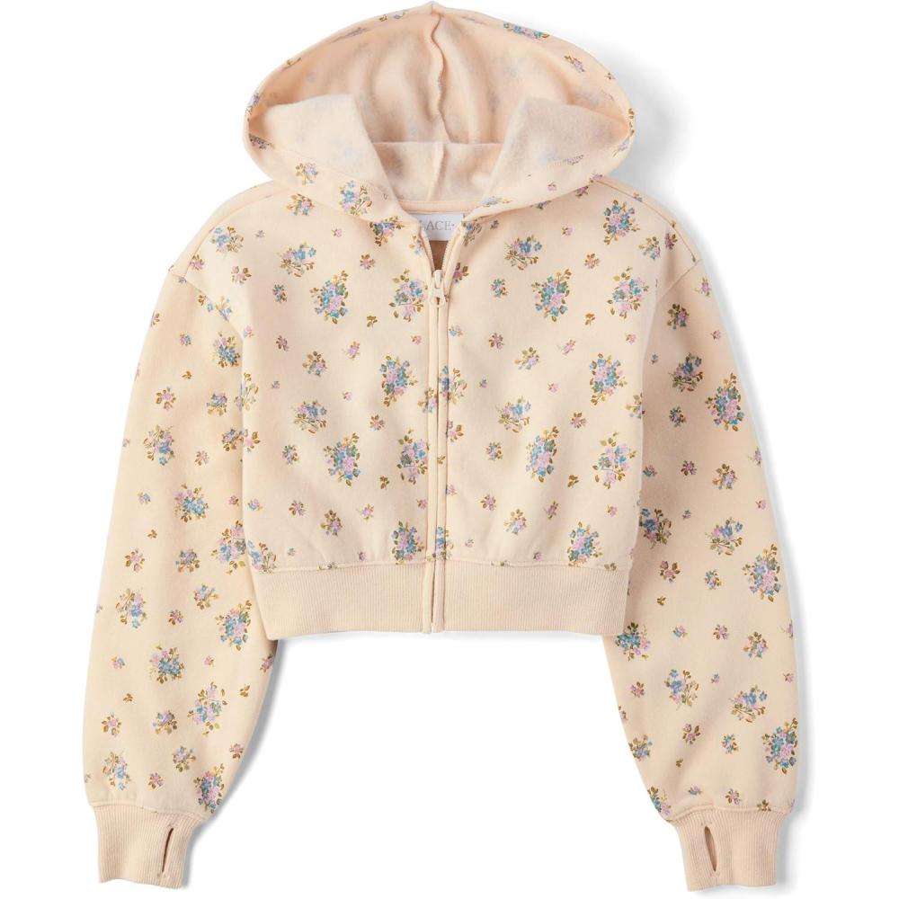 imageThe Childrens Place Girls Long Sleeve Hooded Fleece Full Zip UpFrappe Floral