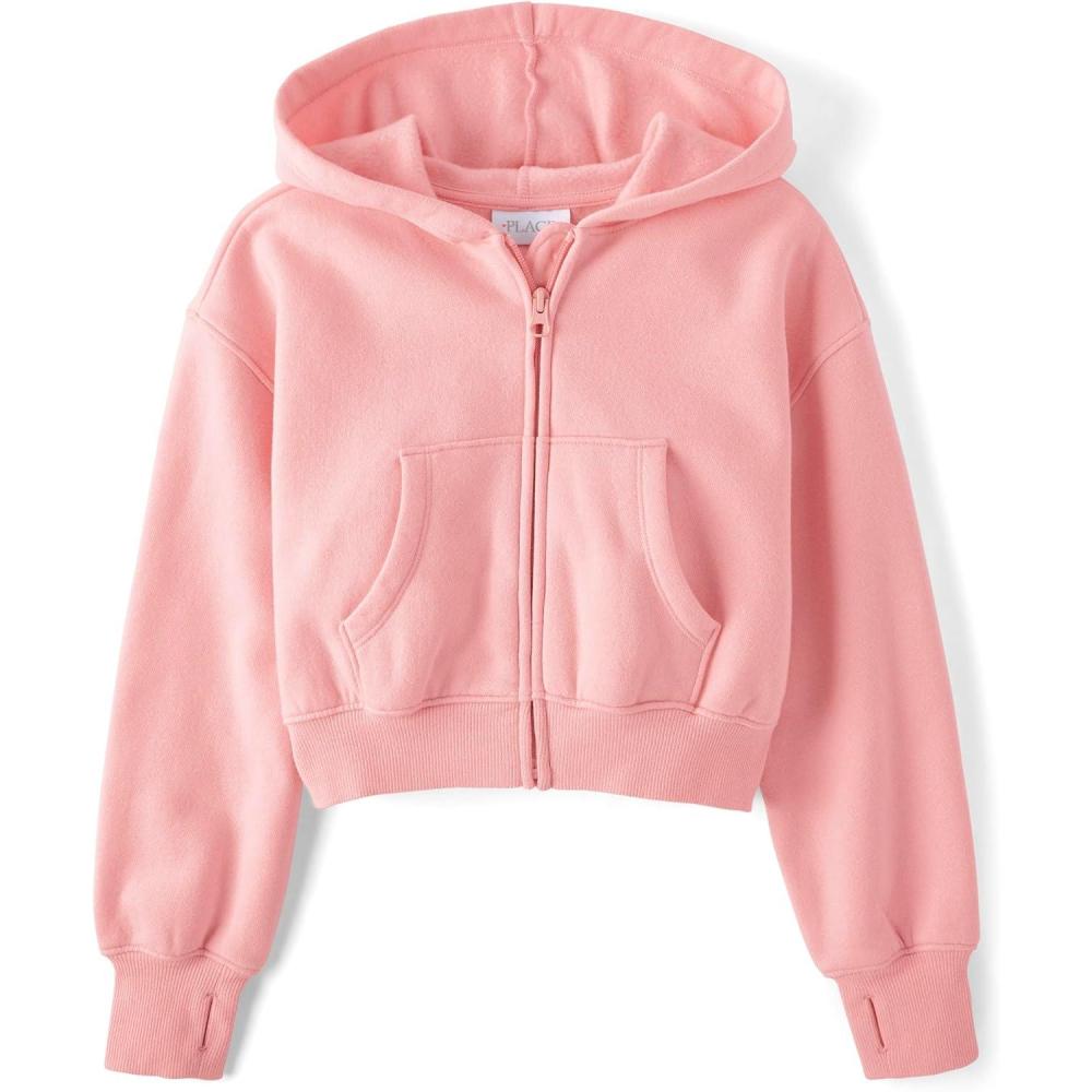 imageThe Childrens Place Girls Long Sleeve Hooded Fleece Full Zip UpFuzzy Pink