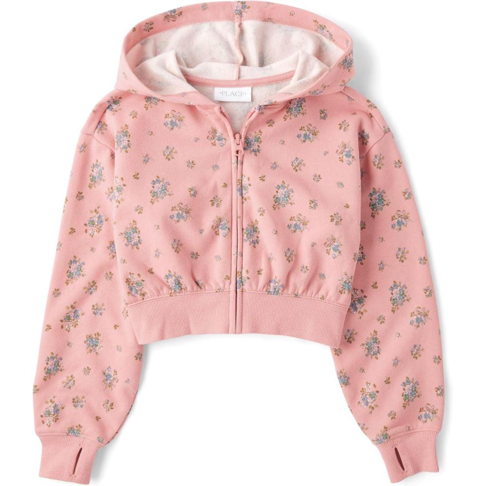 imageThe Childrens Place Girls Long Sleeve Hooded Fleece Full Zip UpPink Kiss