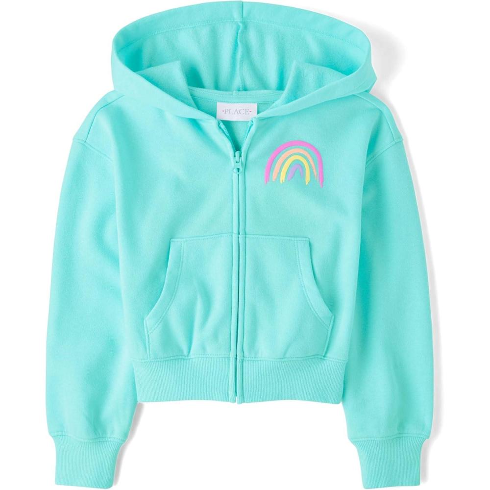 imageThe Childrens Place Girls Long Sleeve Hooded Fleece Full Zip UpSeagrove